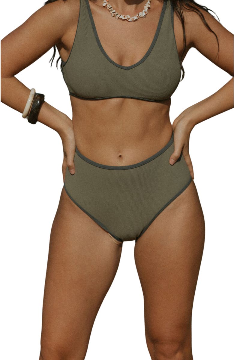 Geode Swimwear Haze High Waisted Bottoms, Main, color, Olive Green