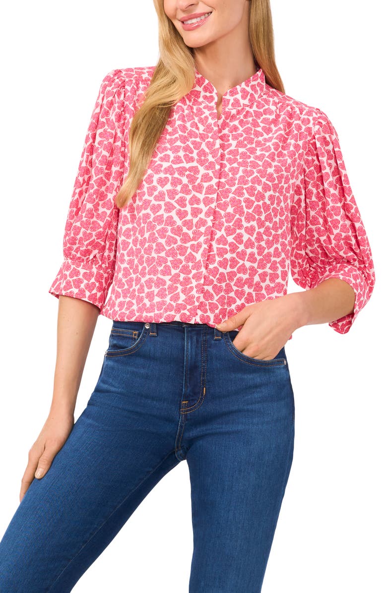 CeCe Print Pleat Sleeve Top, Main, color,