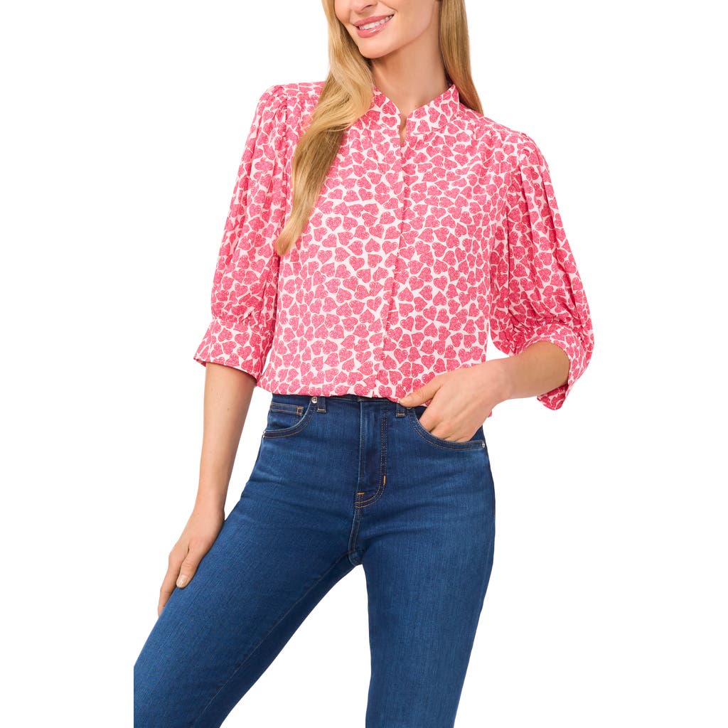 CeCe Print Pleat Sleeve Top in Rose