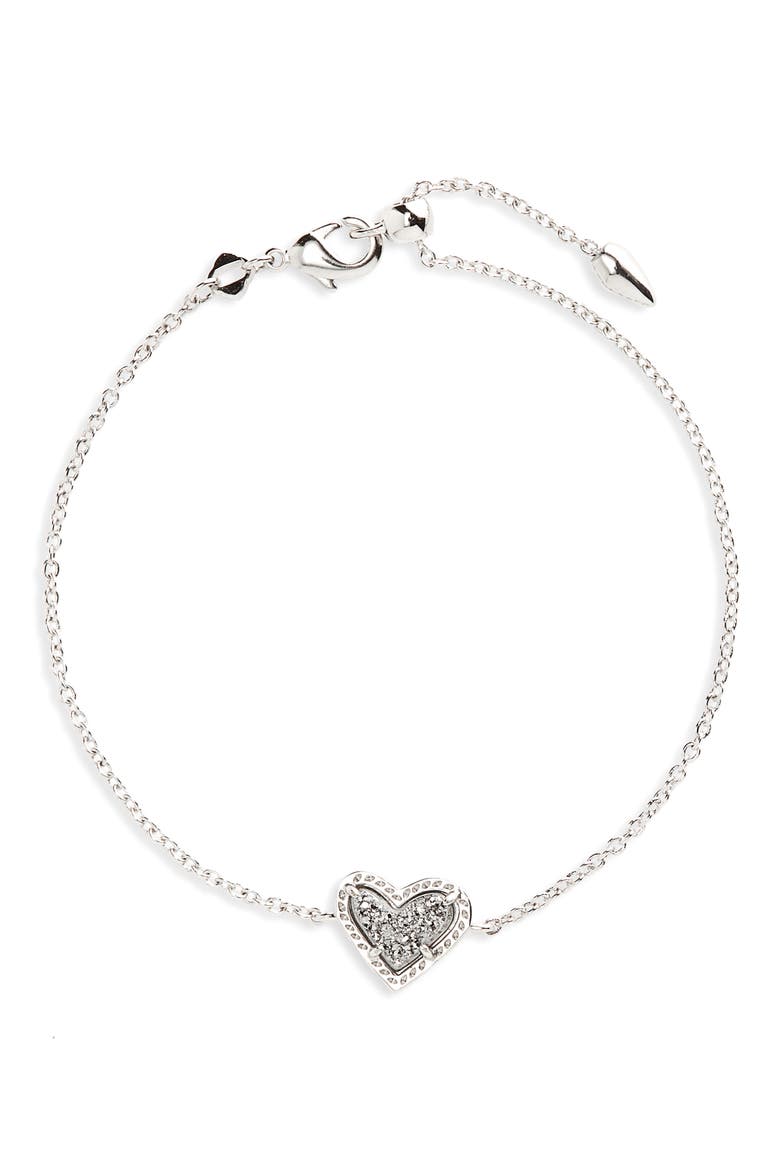 Ari Heart Charm Bracelet, Main, color, PLATINUM DRUSY