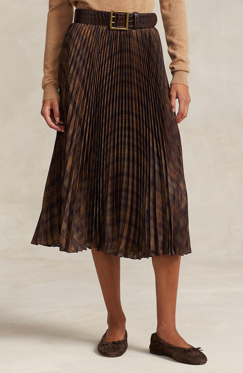 Polo Ralph Lauren Pleated Crepe Recycled Polyester Midi Skirt, Alternate, color, 