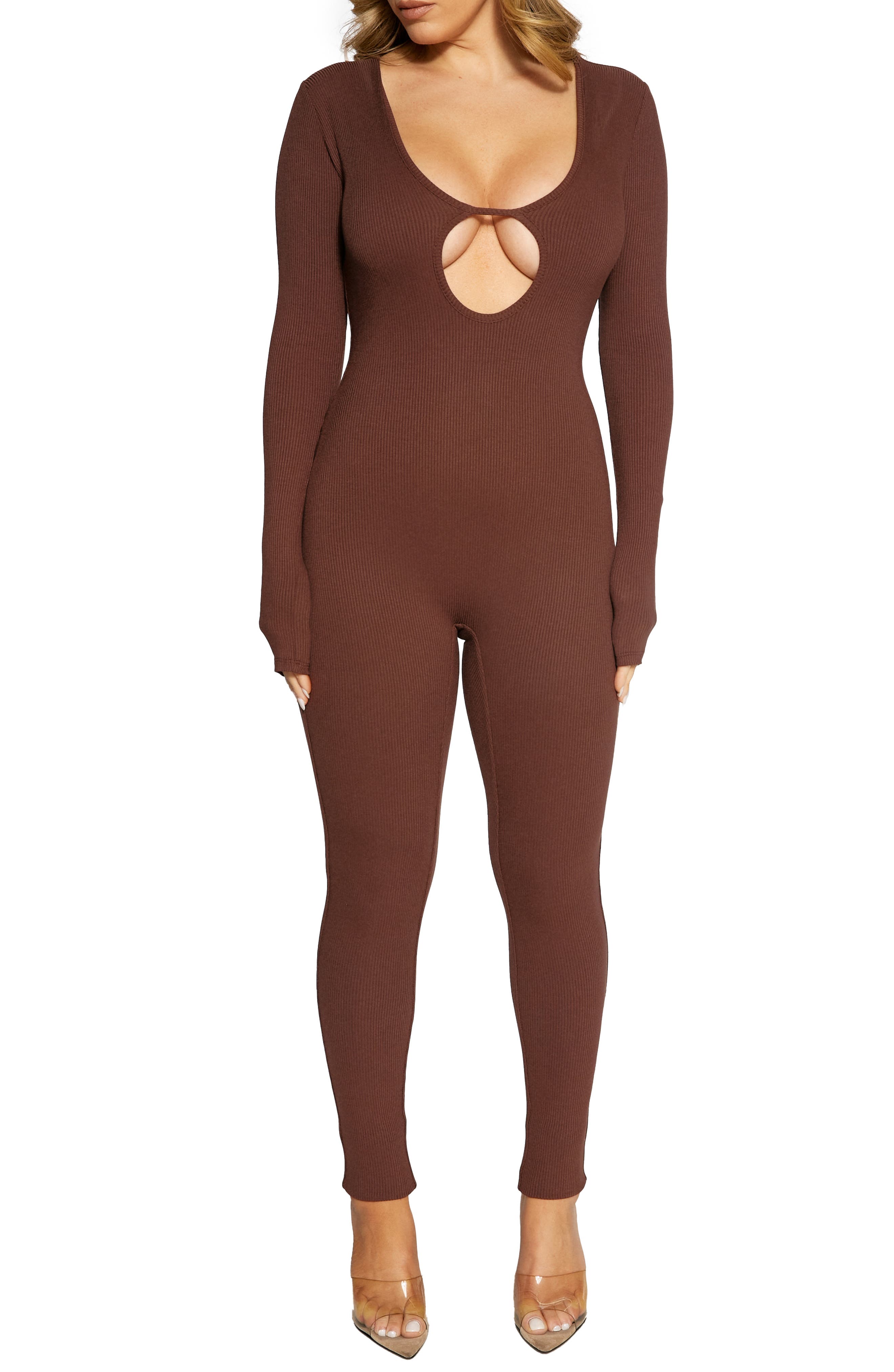 N BY NAKED WARDROBE Binding Deep Keyhole Long Sleeve Jumpsuit