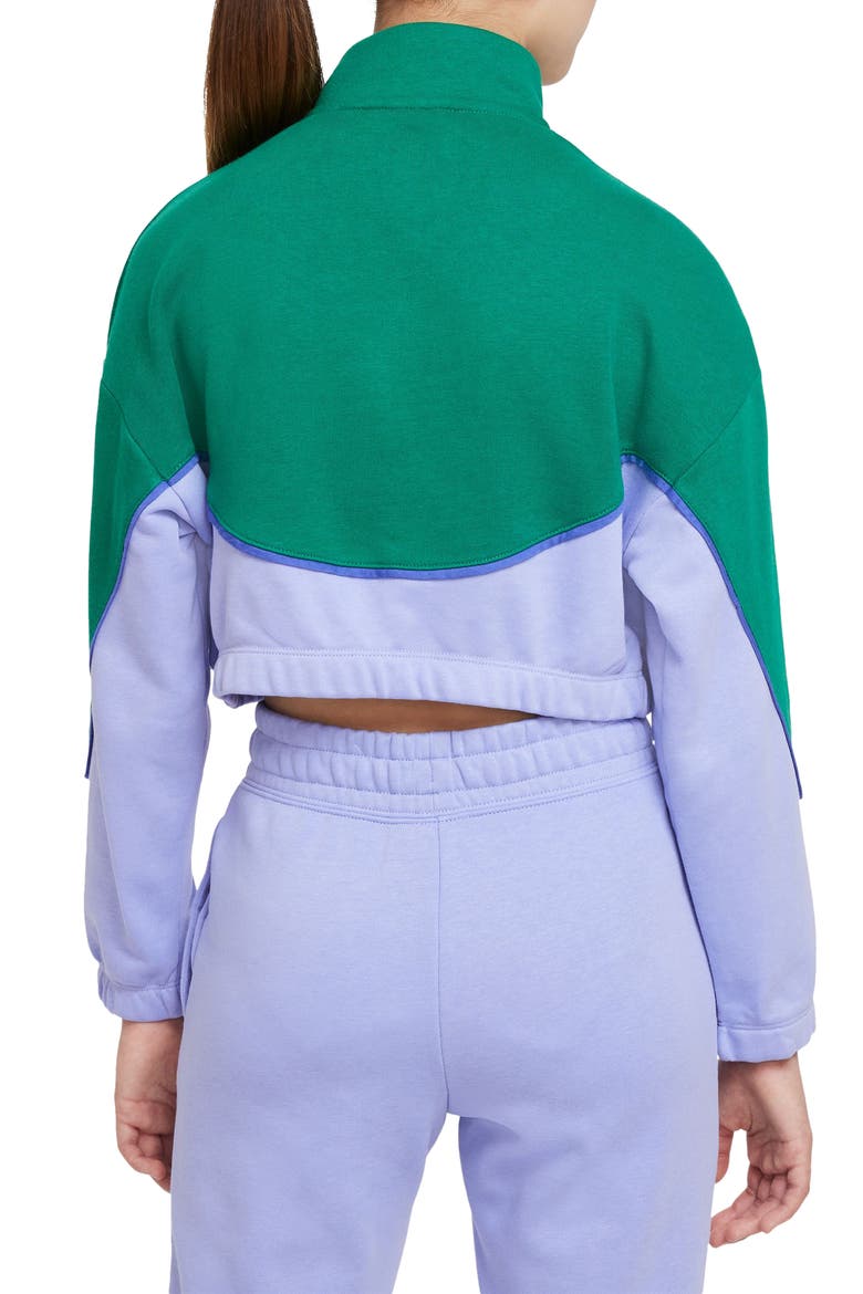 Icon Clash Colorblock Snap Placket Crop Sweatshirt, Alternate, color, MALACHITE/ THISTLE/ LAPIS