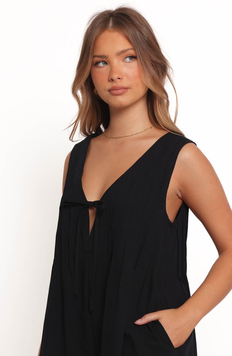 Petal & Pup Sleeveless Cotton Tie Front Romper, Alternate, color, Black