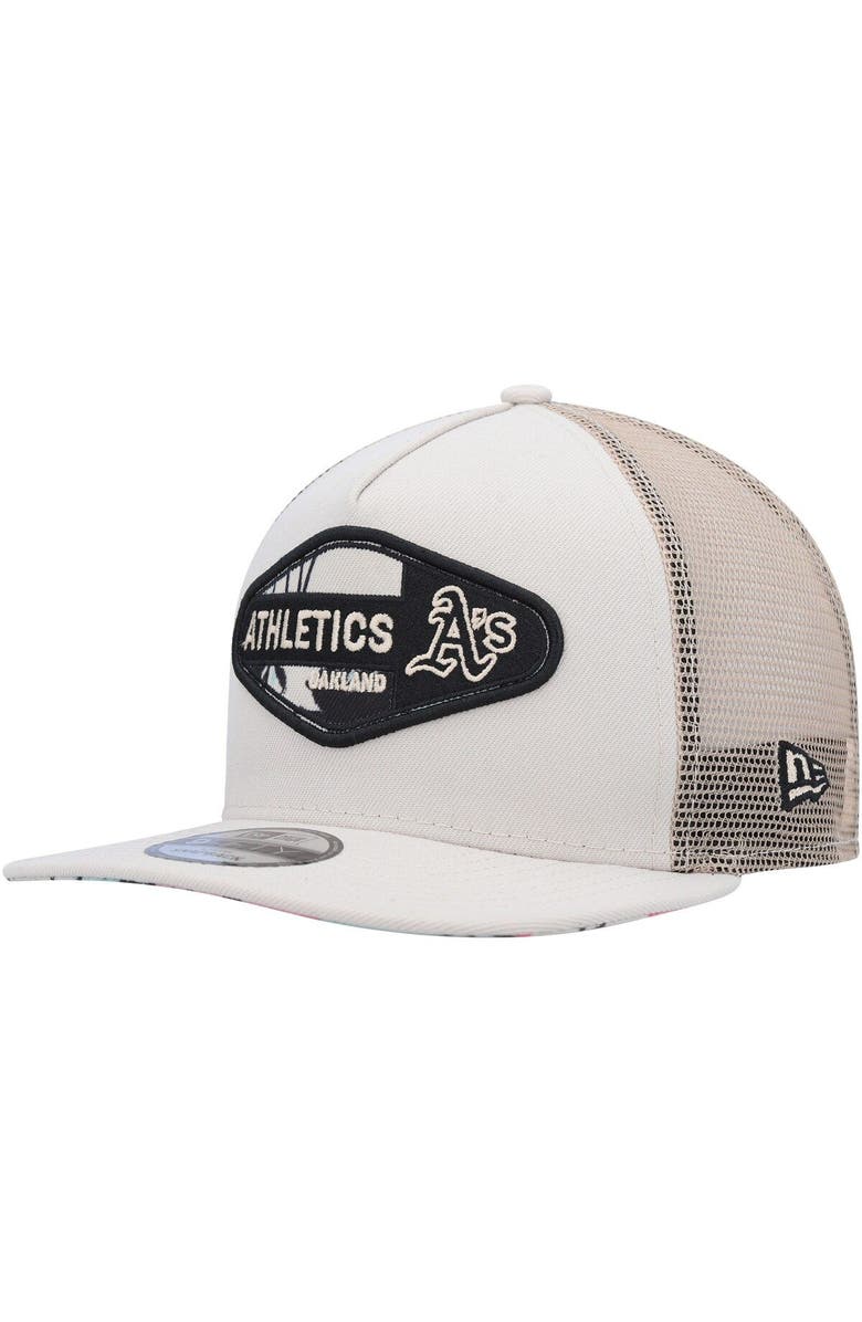 New Era Men's New Era Natural Oakland Athletics Retro Beachin' Patch A-Frame Trucker 9FIFTY Snapback Hat, Main, color, Natural