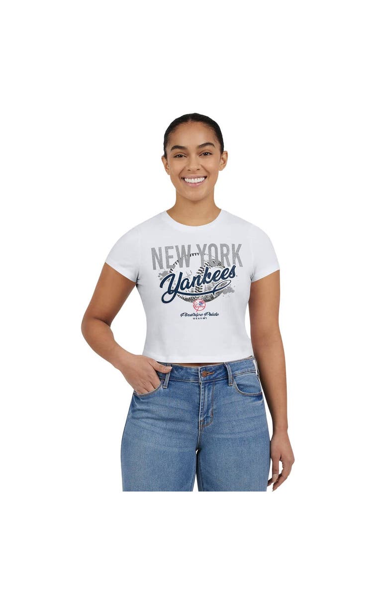 WEAR by Erin Andrews Women's WEAR by Erin Andrews White New York Yankees Distressed Cropped Baby T-Shirt, Alternate, color, White