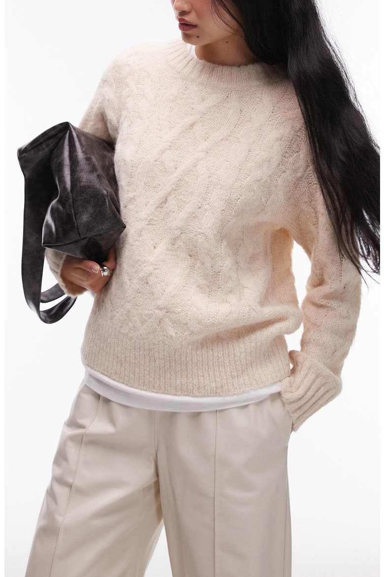 Fluffy Cable Sweater, Main, color, CREAM