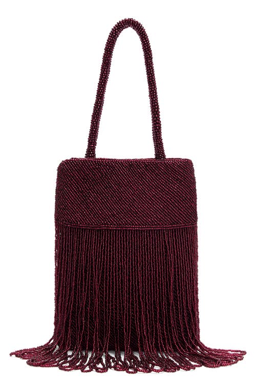 Reformation Valentina Mini Beaded Satin Shoulder Bag In Burgundy