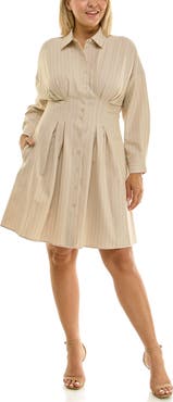 Nicole Miller Poplin Long Sleeve Shirtdress