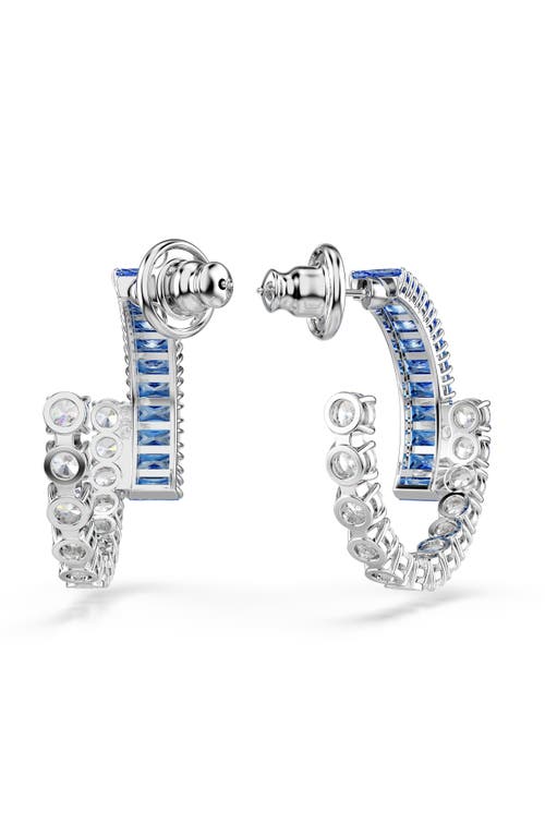 Swarovski Matrix Rhodium Plated Hoop Earrings In Blue