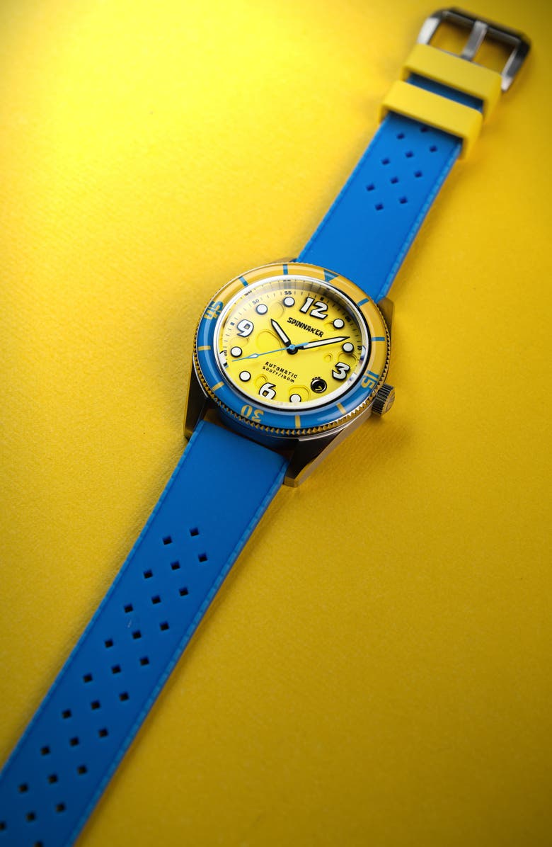 SPINNAKER Fleuss 'SpongeBob SquarePants<sup>™</sup>' Automatic Silicone Strap Watch, 43mm, Alternate, color, 
