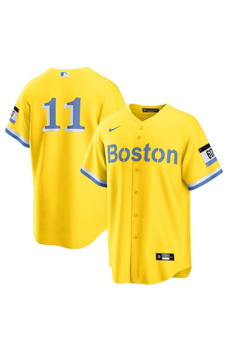 Nike Men's Nike Rafael Devers Gold/Light Blue Boston Red Sox City Connect Replica Player Jersey, Main, color,