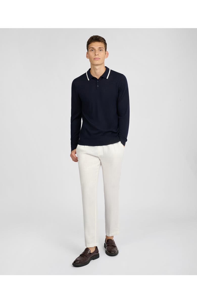 Onia Extra Fine Merino Wool Long Sleeve Polo, Alternate, color, Midnight/White