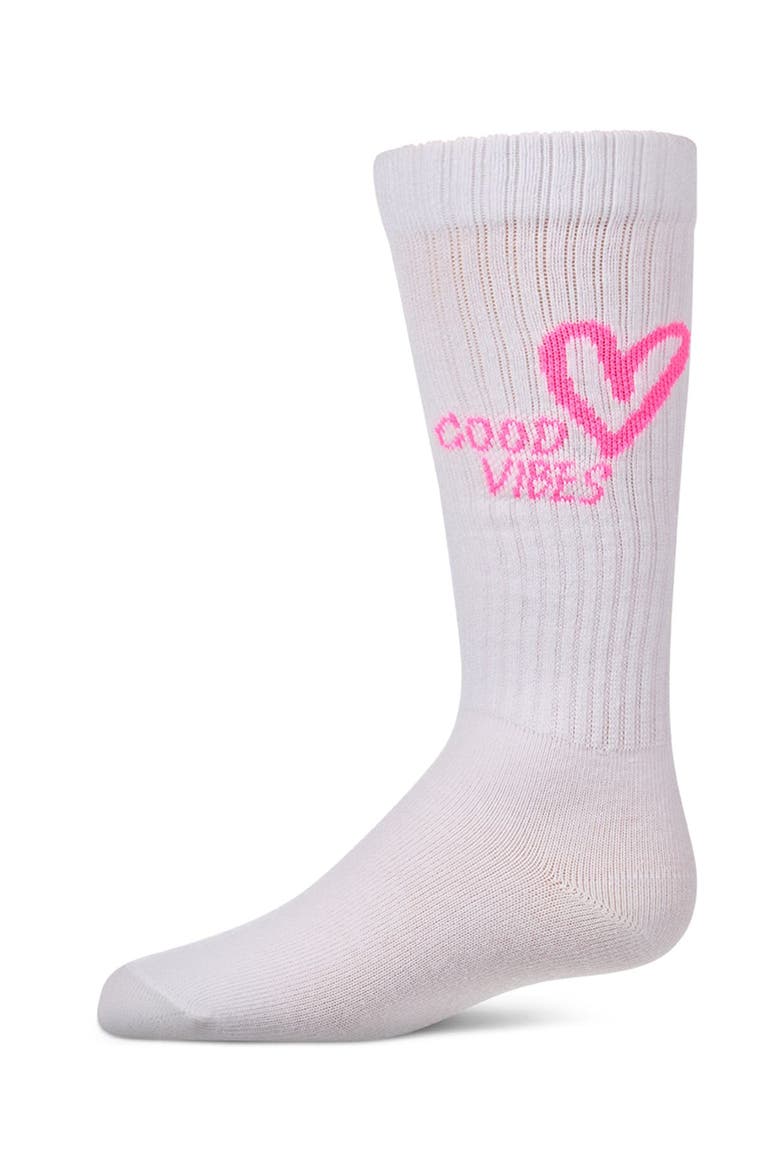 Good Vibes Heart Ribbed Knee High Sock, Main, color, Neon Pink
