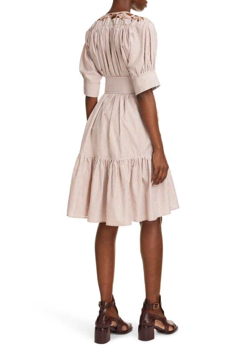 Chloé Stripe Embroidered Ruffle Poplin Dress, Alternate, color,