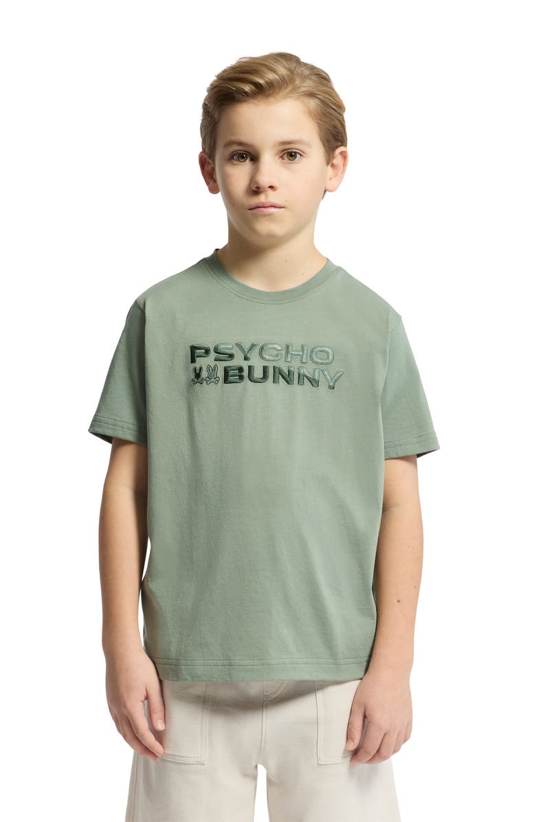 Psycho Bunny Kids' Berni Embroidered Wordmark Cotton Graphic T-Shirt, Alternate, color, Sea Spray