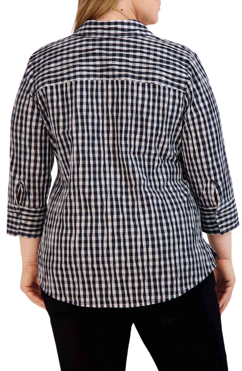 Foxcroft Mary Crinkled Gingham Cotton Blend Shirt, Alternate, color,