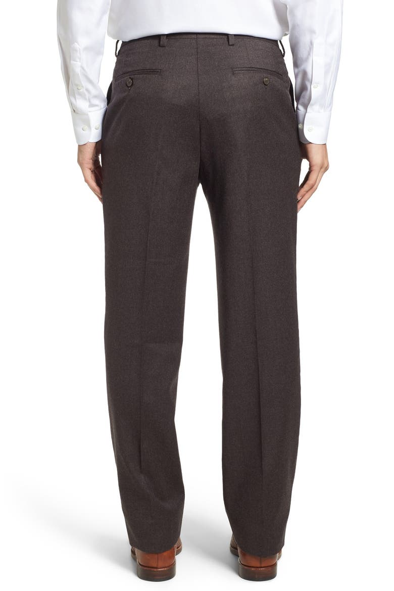 Lightweight Flannel Flat Front Classic Fit Dress Trousers, Alternate, color, HEATHER BROWN