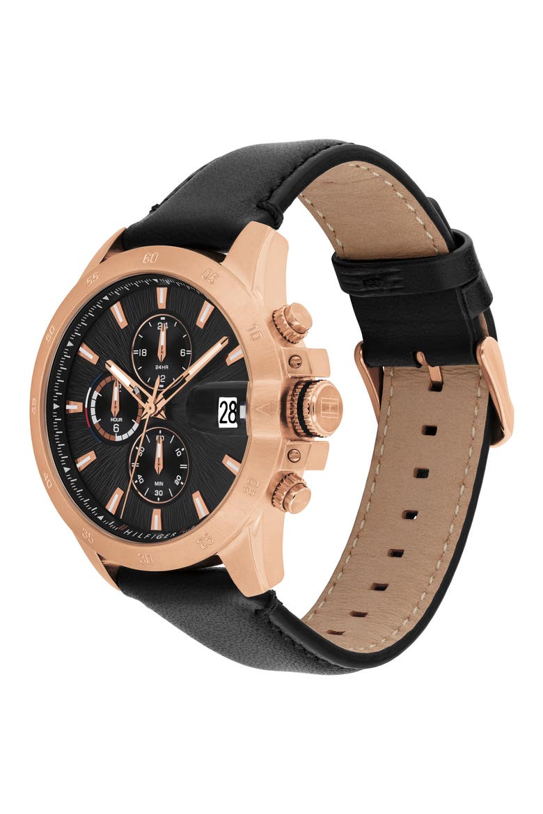 Jameson Multi-Function Leather Strap Watch, Alternate, color, BLACK