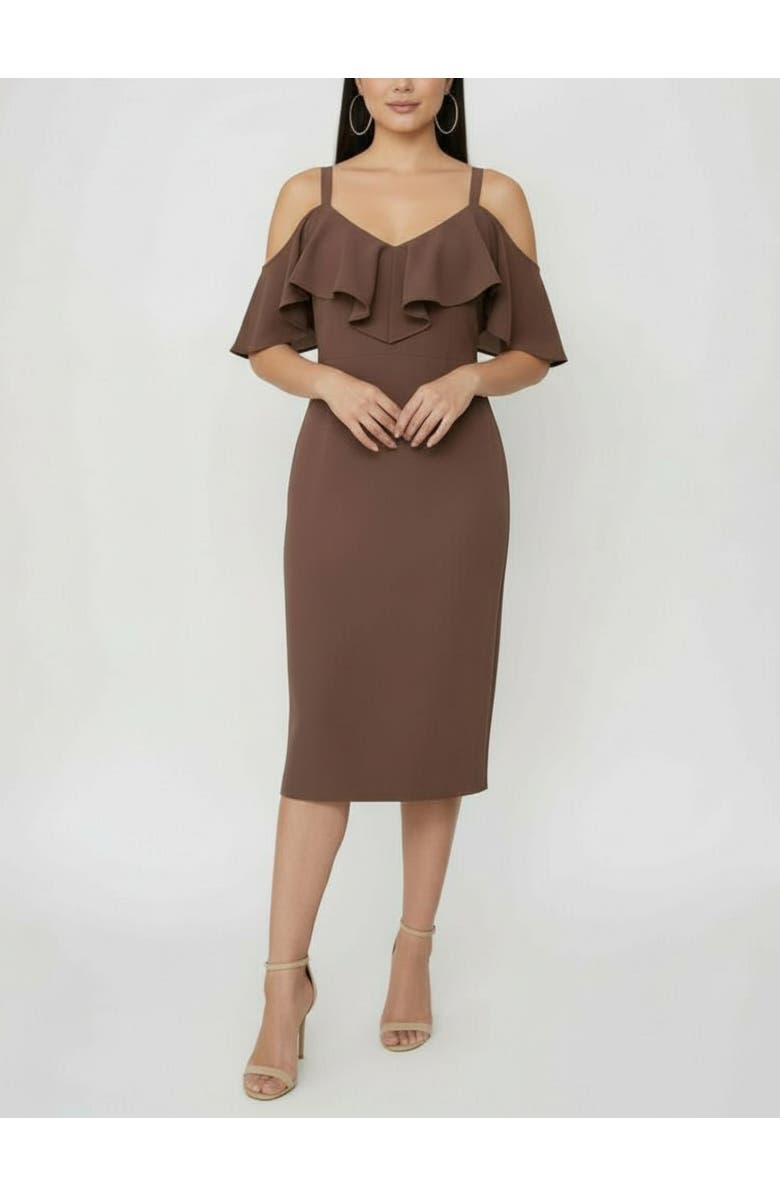 RACHEL Rachel Roy Marcella Off the Shoulder Ruffle Midi Dress, Main, color, Mocha