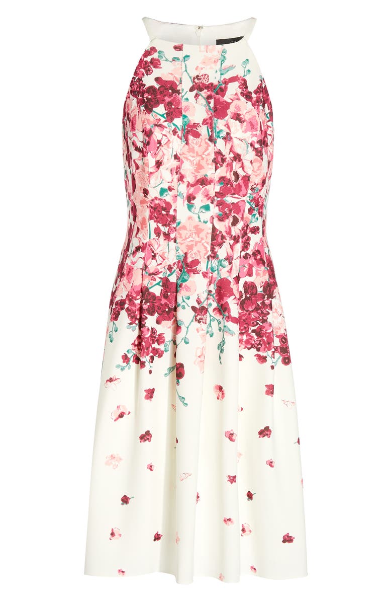 Adrianna Papell Floral Halter Neck Fit & Flare Crepe Dress, Alternate, color, 