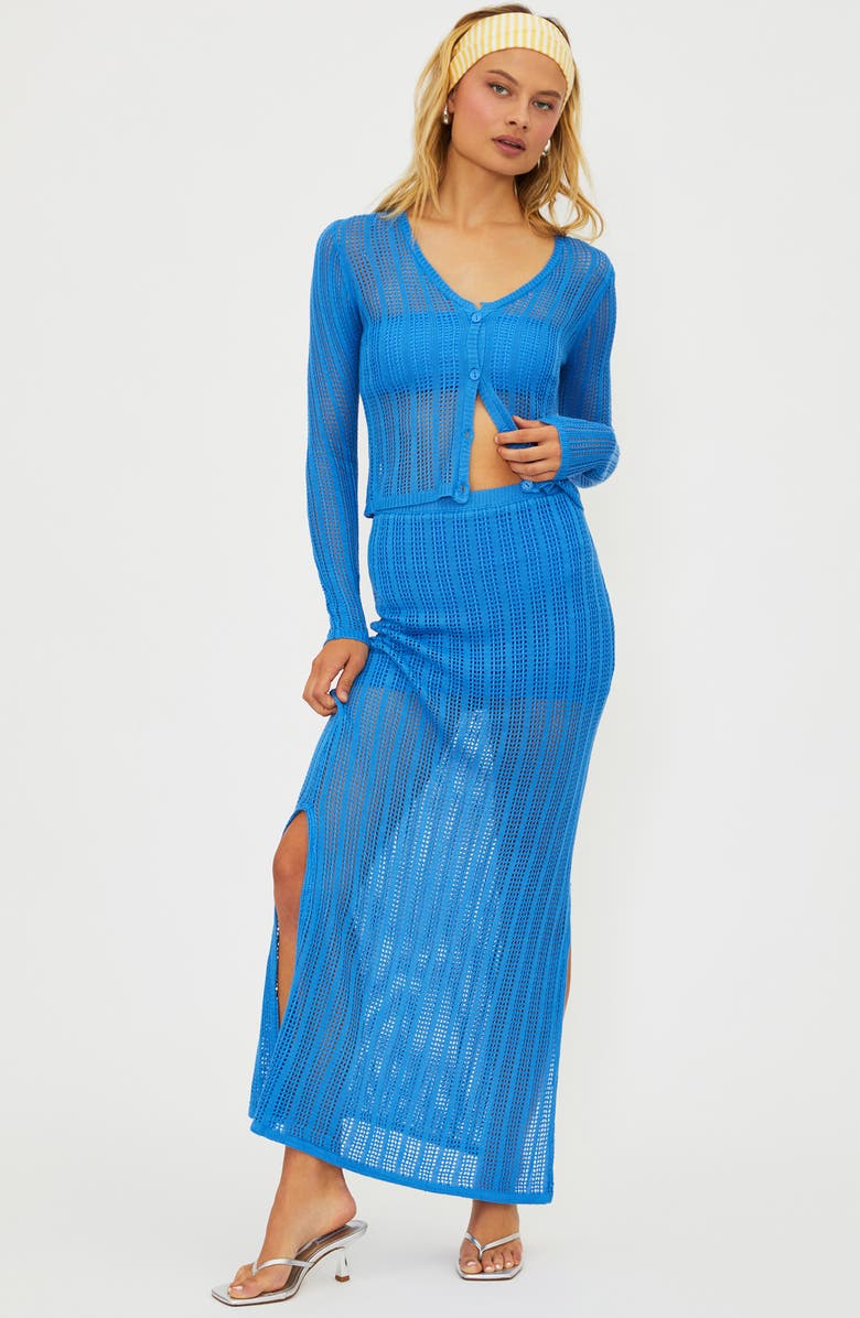 Beach Riot Ivana Open Knit Cover-Up Pencil Skirt, Alternate, color, Harbor Blue