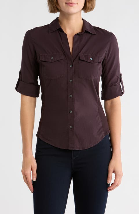 Three-Quarter Sleeve Button-Up Shirt