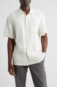 Tommy Bahama Herringbone Short Sleeve Silk Button-Up Camp Shirt