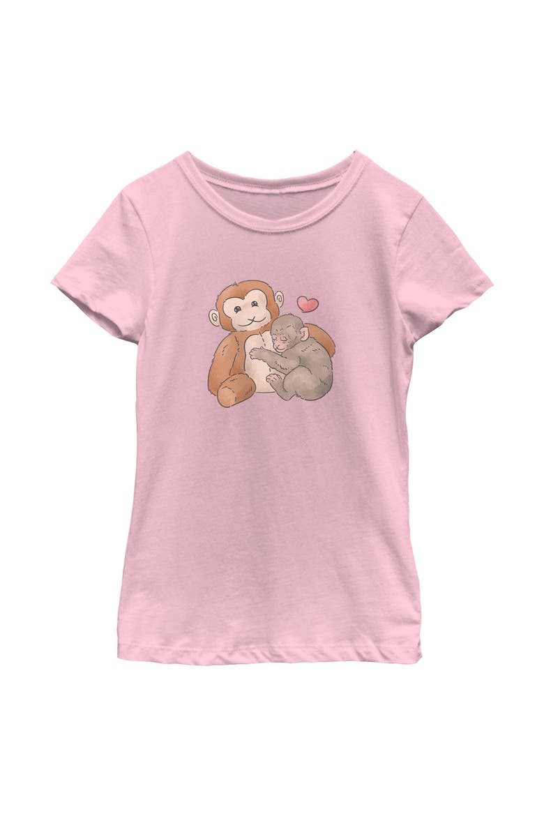 Girls' Plush Monkey Love T-Shirt, Main, color, Light Pink