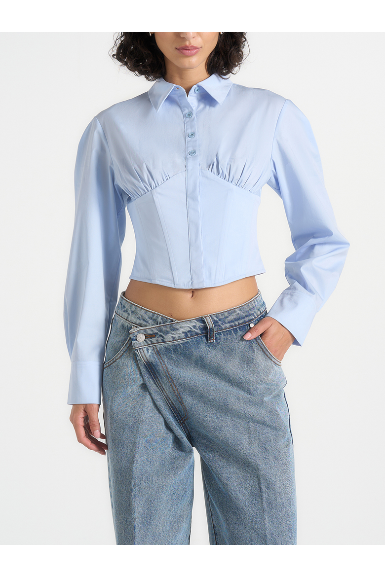 Margot Cotton Corset Shirt, Main, color, Pale Blue
