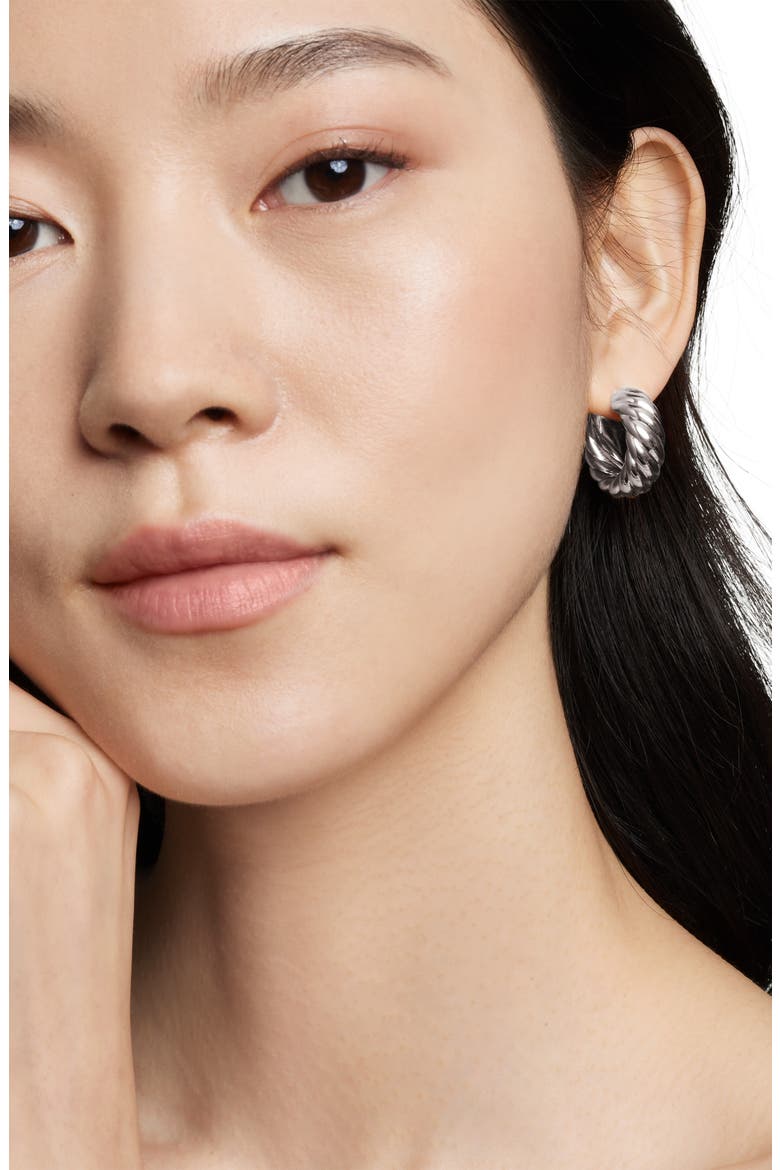 Sterling Silver Sculpted Cable Hoop Earrings, Alternate, color, STERLING SILVER