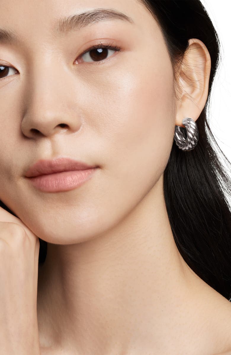 David Yurman Sterling Silver Sculpted Cable Hoop Earrings, Alternate, color, Sterling Silver