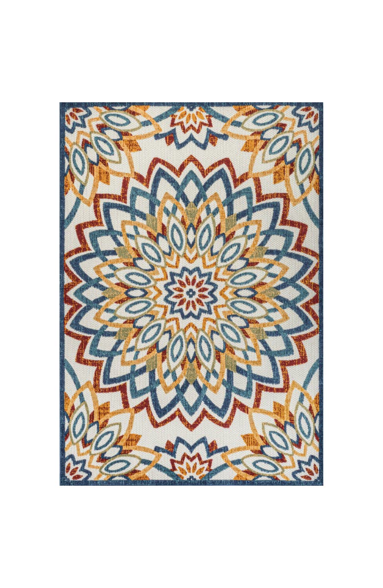 JONATHAN Y Flora Abstract Bold Mandala High-Low Indoor/Outdoor Area Rug, Main, color, Red/Blue/Yellow
