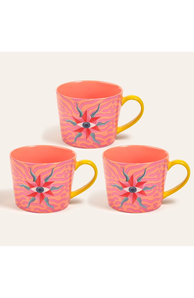 Zsa Zsa Zsu Luohu Porcelain Eye Mug 12 Oz. Set Of 3, Main, color, Pink