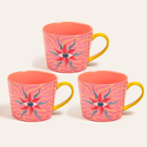 Luohu Porcelain Eye Mug 12 Oz. Set Of 3