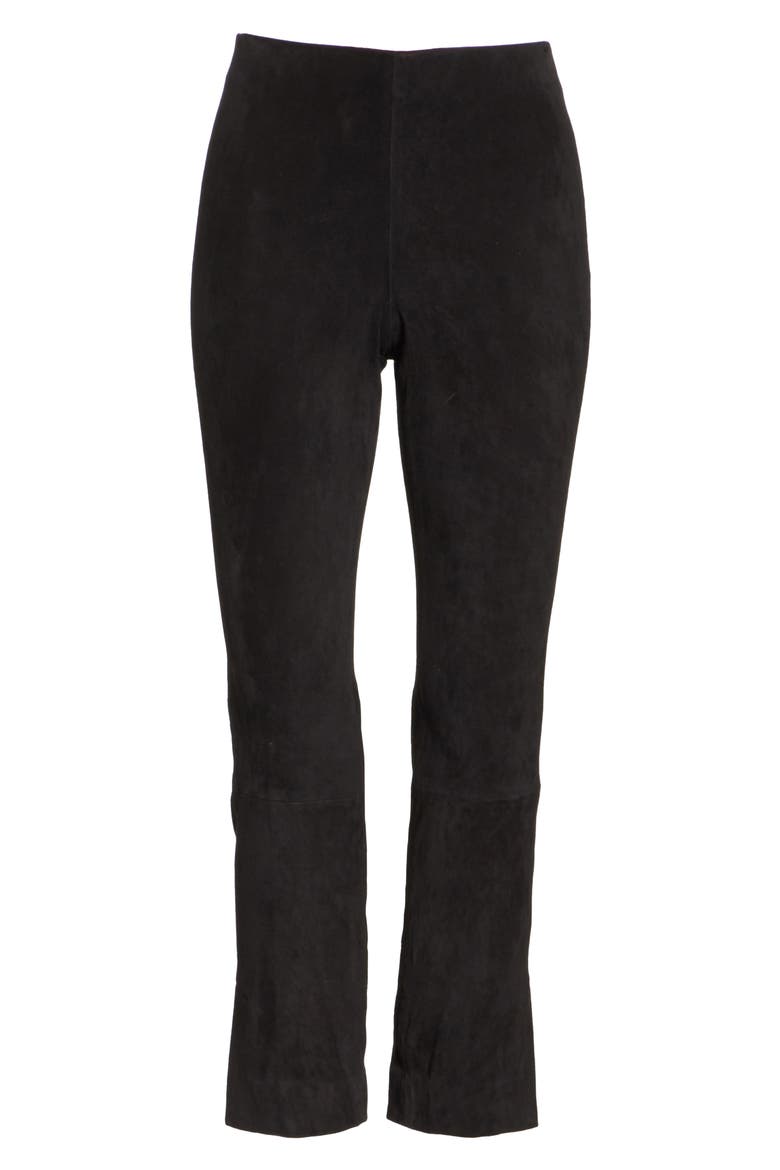 Split Hem Crop Stretch Suede Pants, Alternate, color, BLACK