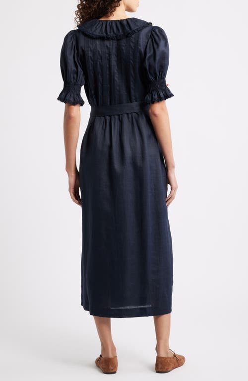 Doen Dôen Harriette Ruffle Pintuck Puff Sleeve Midi Dress In Blue
