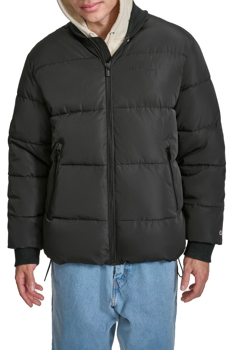 Water Resistant Puffer Jacket, Main, color, BLACK