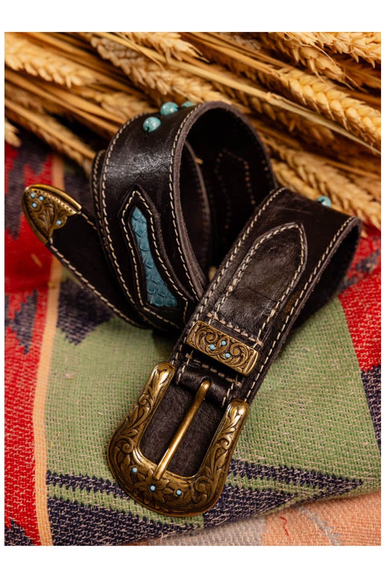 Texan Leather Belt, Main, color, Black