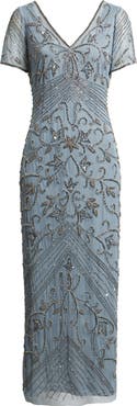 Pisarro Nights Beaded Mesh Column Gown