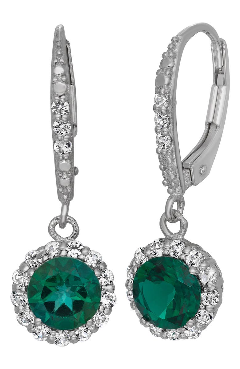 FZN Sterling Silver Created Sapphire Drop Earrings, Main, color, Emerald