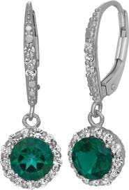 FZN Sterling Silver Created Sapphire Drop Earrings