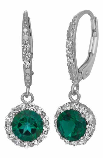 FZN Sterling Silver Created Sapphire Drop Earrings