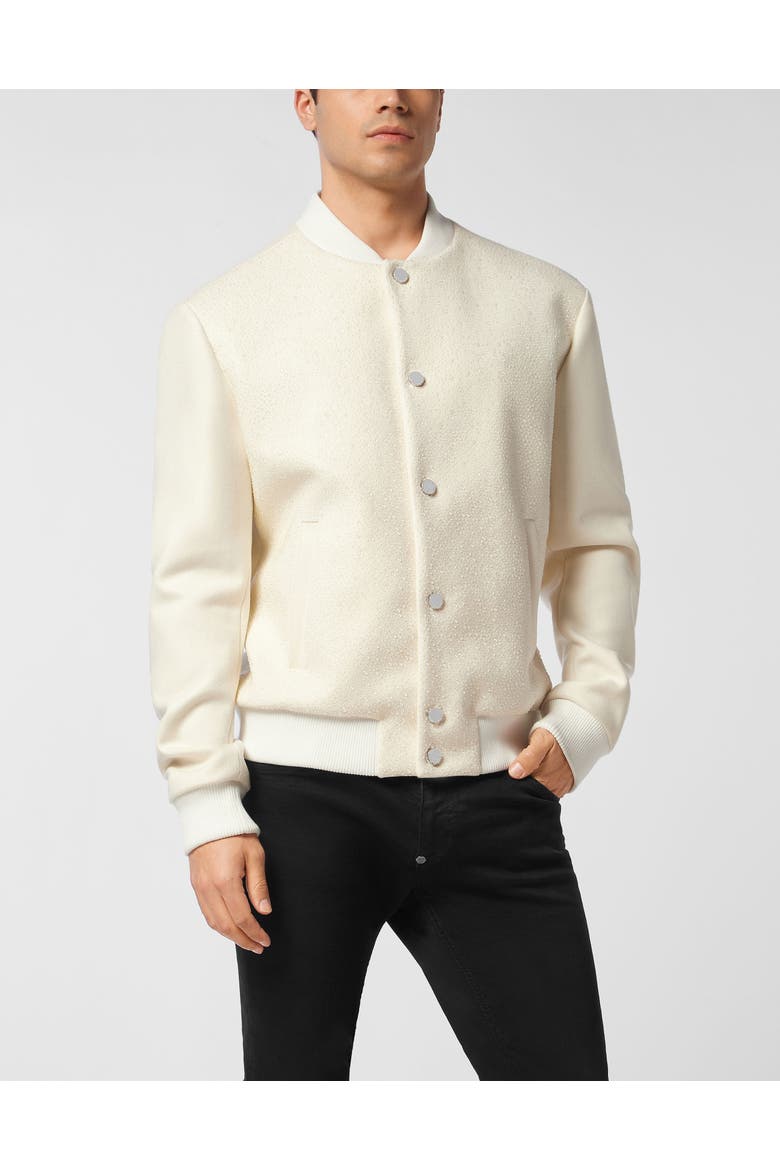Wool Bomber With Transparent Strass Men, Main, color, OffWhite