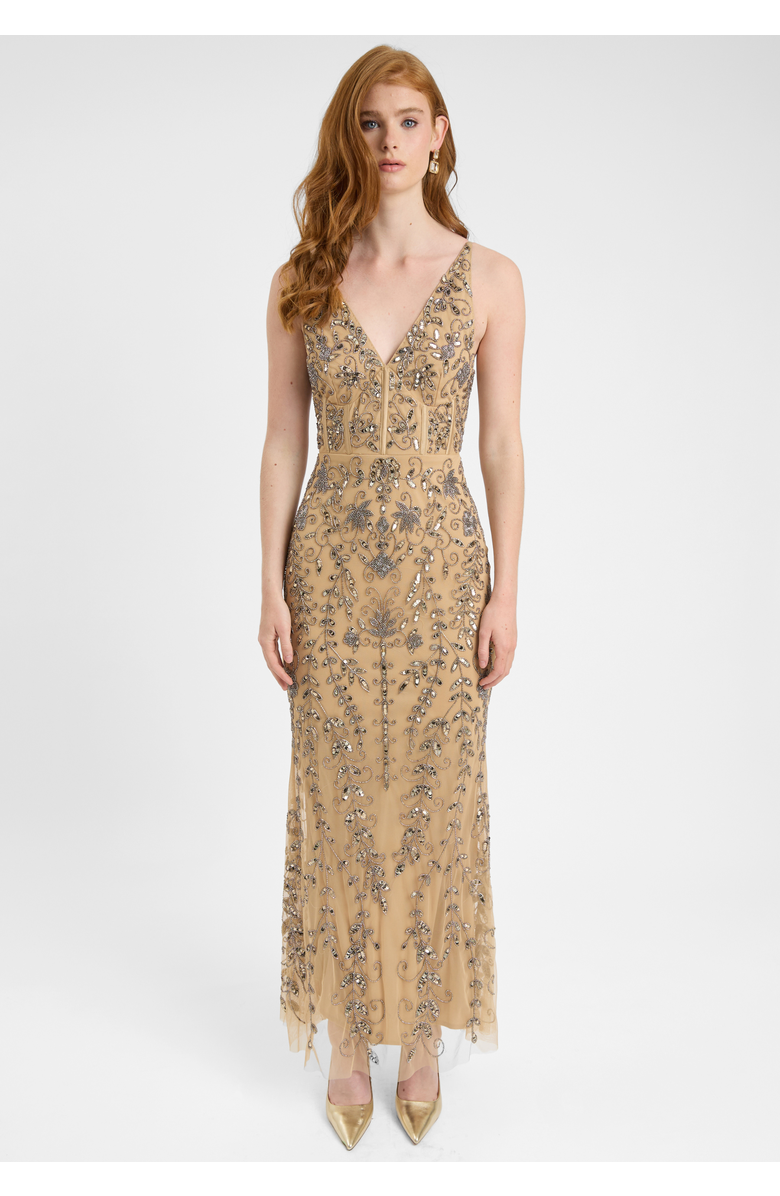 BEAUUT Embellished Sequin Beaded Corset Maxi Dress With Deep V-Cut, Main, color, Richmond