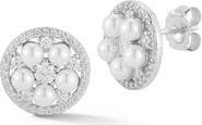 SPHERA MILANO Faux Pearl and Cubic Zirconia Cluster Stud Earrings