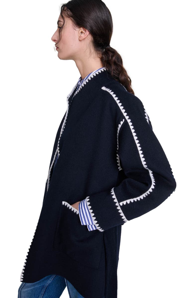 maje Double-faced coat, Alternate, color, Navy/White