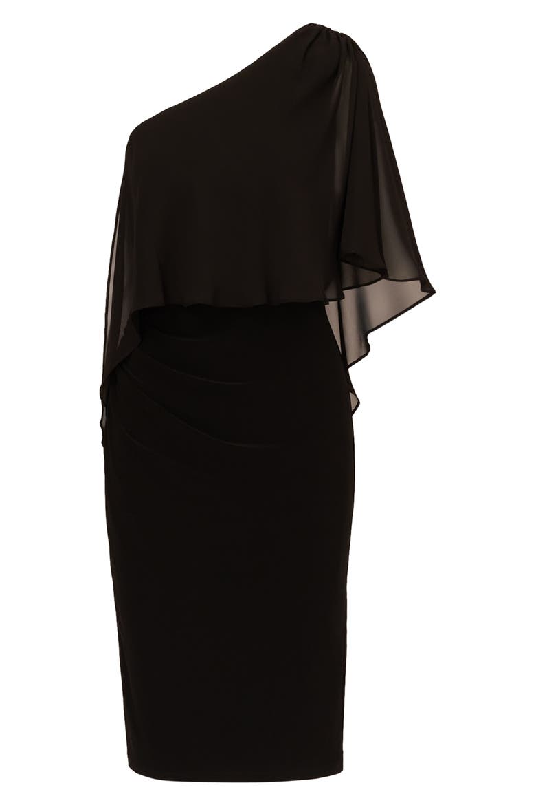 Chiffon & Jersey One-Shoulder Cocktail Dress, Alternate, color, BLACK