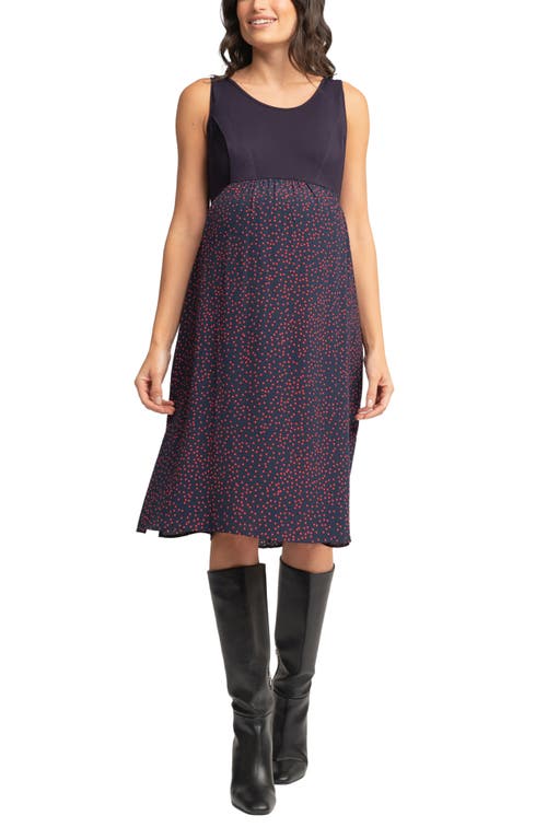 Shop Seraphine Mixed Media Maternity/nursing Dress In Blue Multi