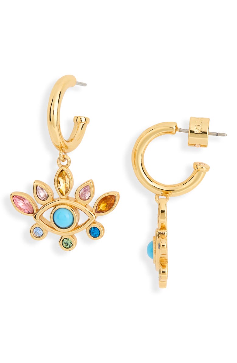 Kurt Geiger London Rainbow Crystal Evil Eye Drop Huggie Hoop Earrings, Main, color, Gold/ Multi